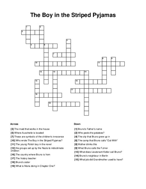 The Boy in the Striped Pyjamas Crossword Puzzle