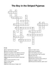 The Boy in the Striped Pyjamas Crossword Puzzle