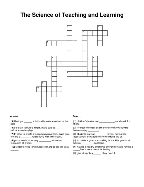 The Science of Teaching and Learning Crossword Puzzle