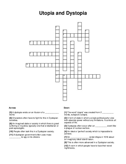 Utopia and Dystopia Crossword Puzzle