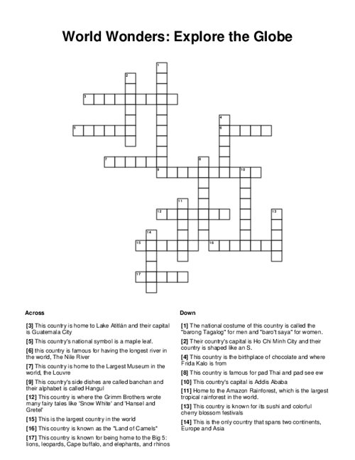 World Wonders: Explore the Globe Crossword Puzzle