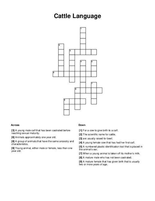 Cattle Language Crossword Puzzle