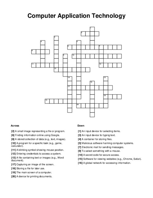 Computer Application Technology Crossword Puzzle