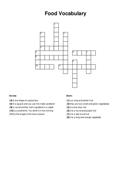 Food Vocabulary Crossword Puzzle