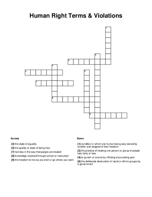 Human Right Terms & Violations Crossword Puzzle