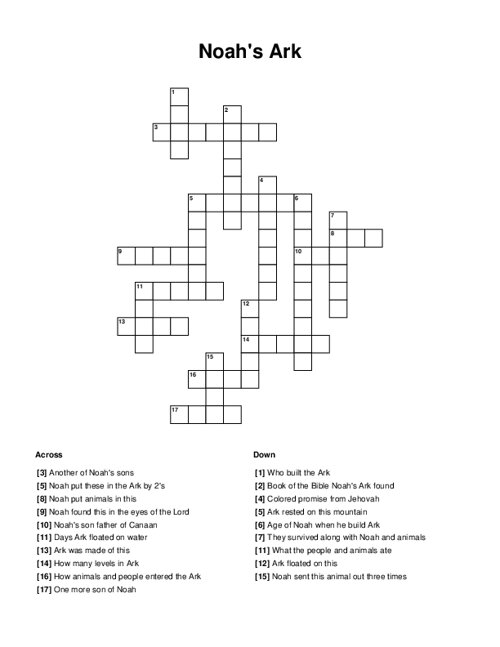 Noah's Ark Crossword Puzzle