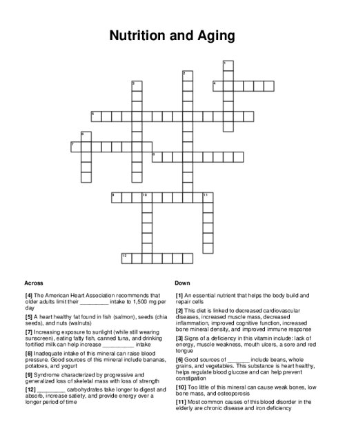 Nutrition and Aging Crossword Puzzle