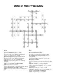 States of Matter Vocabulary Crossword Puzzle