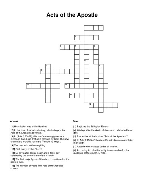 Acts of the Apostle Crossword Puzzle