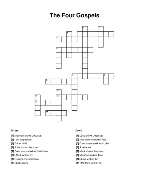 The Four Gospels Crossword Puzzle