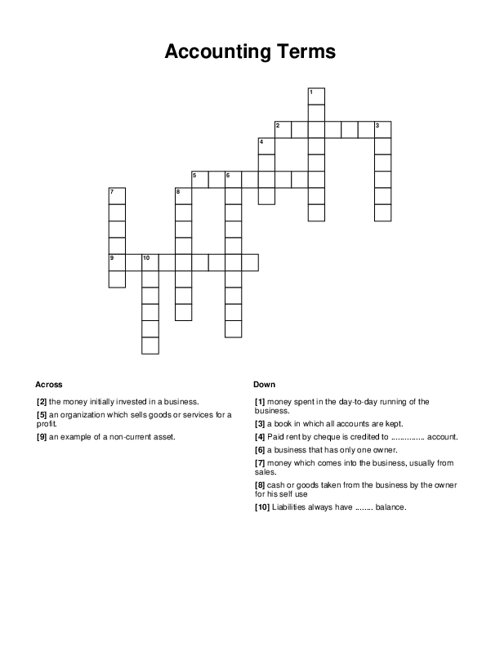 Accounting Terms Crossword Puzzle