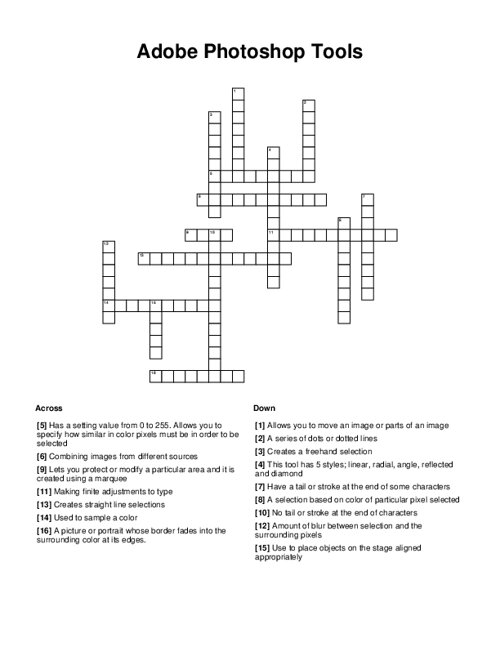 Adobe Photoshop Tools Crossword Puzzle