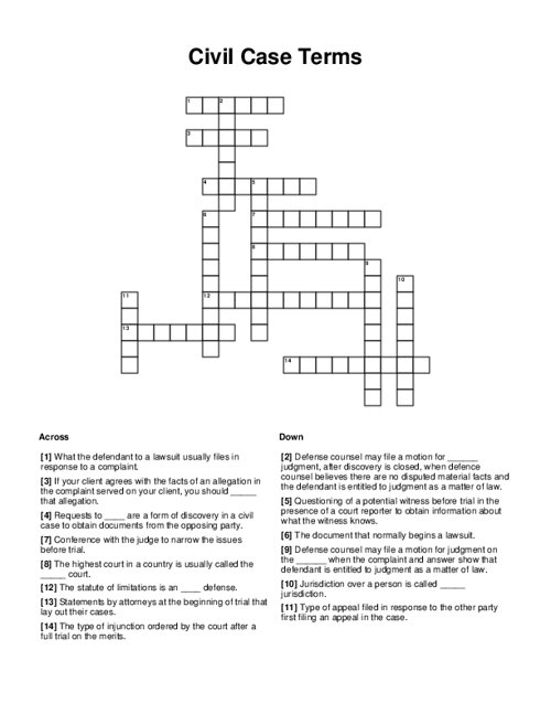 Civil Case Terms Crossword Puzzle