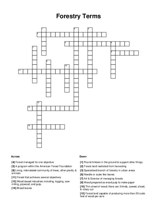 Forestry Terms Crossword Puzzle