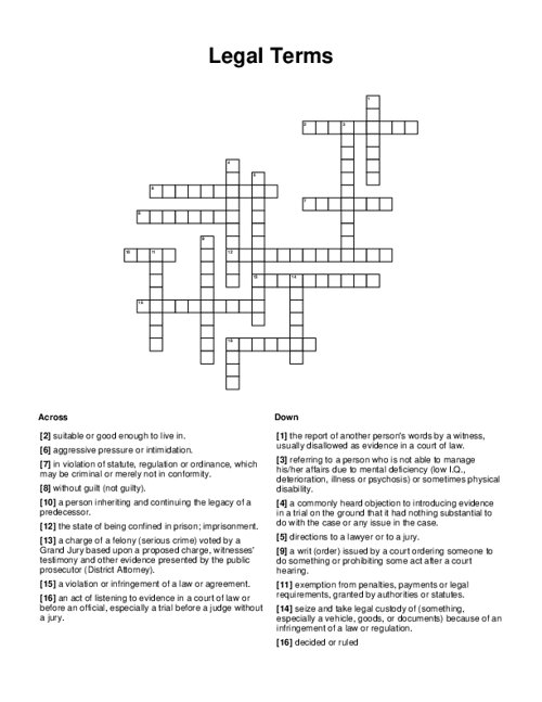 Legal Terms Crossword Puzzle