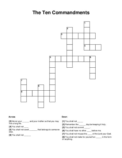 The Ten Commandments Crossword Puzzle