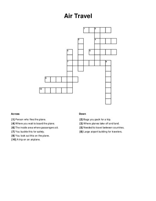 Air Travel Crossword Puzzle