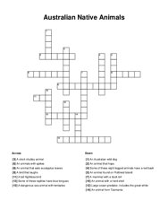 Australian Native Animals Crossword Puzzle