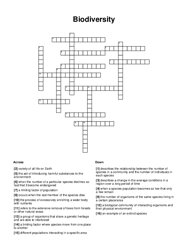Biodiversity Crossword Puzzle