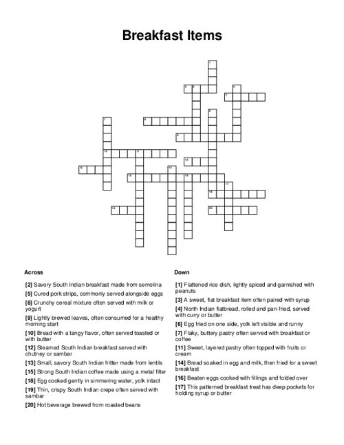 Breakfast Items Crossword Puzzle