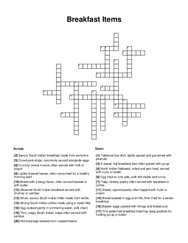 Breakfast Items Crossword Puzzle