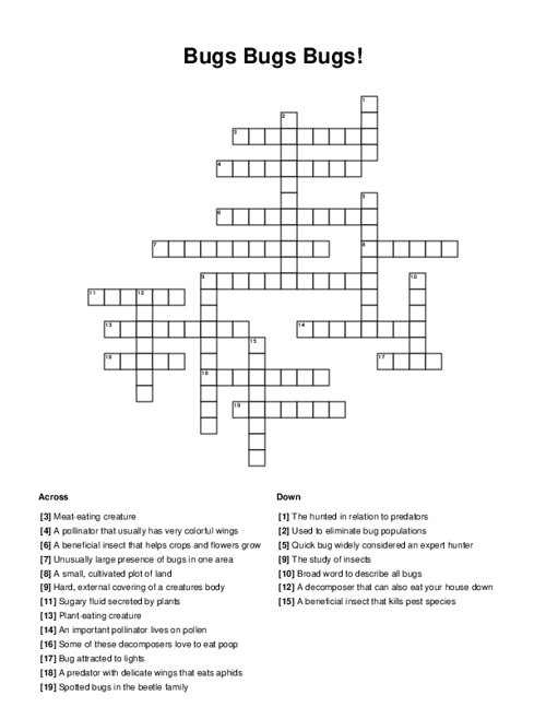 Bugs Bugs Bugs! Crossword Puzzle