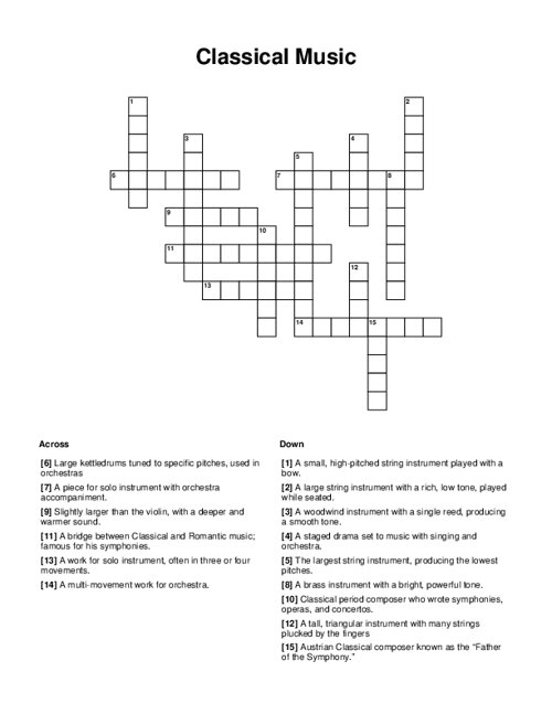 Classical Music Crossword Puzzle
