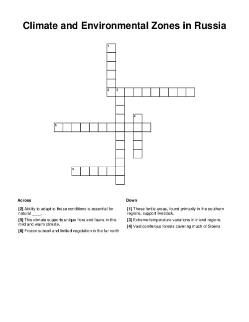 Climate and Environmental Zones in Russia Crossword Puzzle