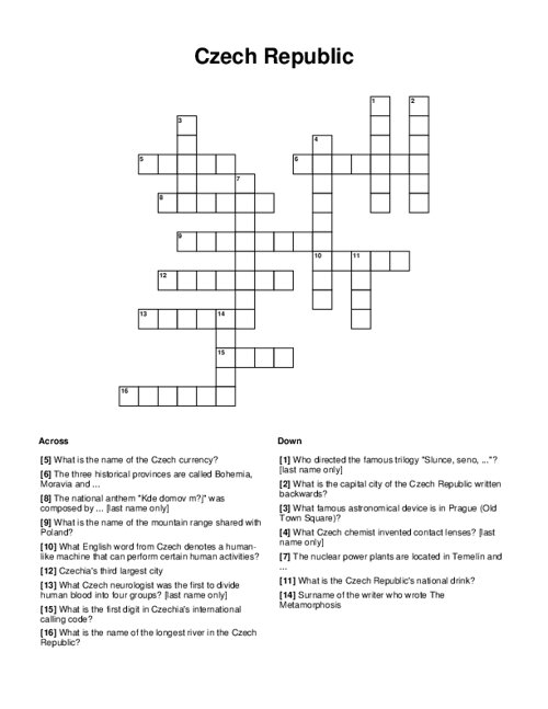 Czech Republic Crossword Puzzle