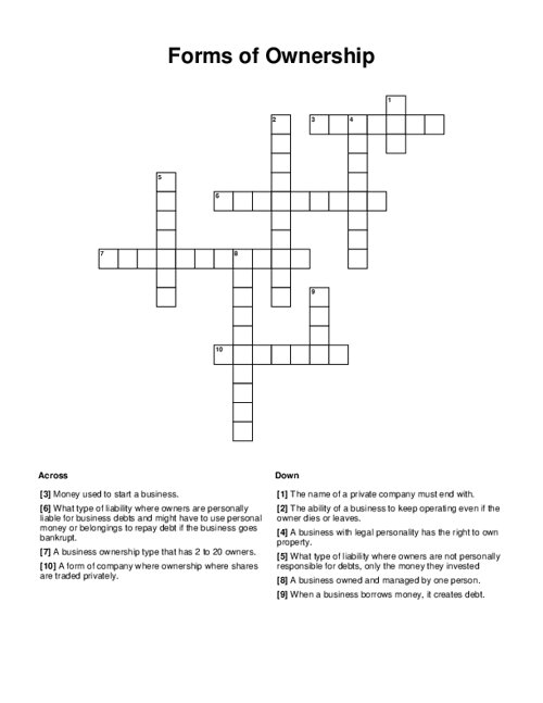 Forms of Ownership Crossword Puzzle