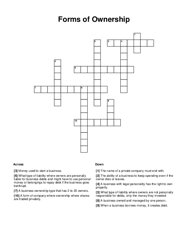 Forms of Ownership Crossword Puzzle