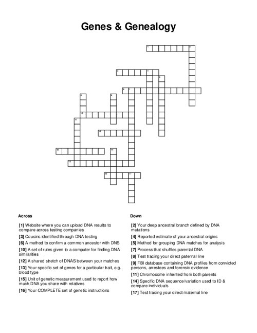 Genes & Genealogy Crossword Puzzle