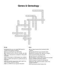 Genes & Genealogy Crossword Puzzle