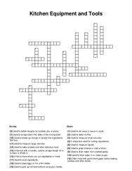 Kitchen Equipment and Tools Crossword Puzzle