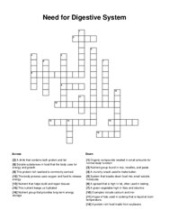 Need for Digestive System Crossword Puzzle