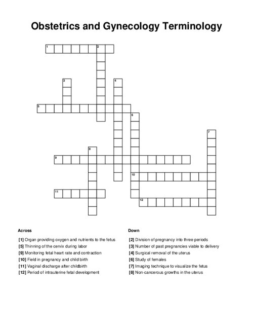 Obstetrics and Gynecology Terminology Crossword Puzzle