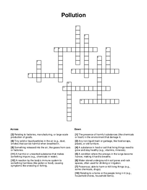 Pollution Crossword Puzzle
