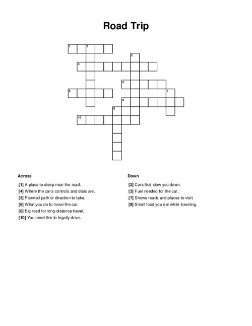Road Trip Crossword Puzzle
