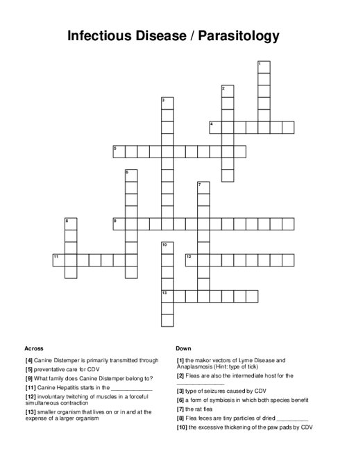 Infectious Disease / Parasitology Crossword Puzzle