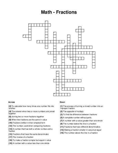 Math - Fractions Crossword Puzzle