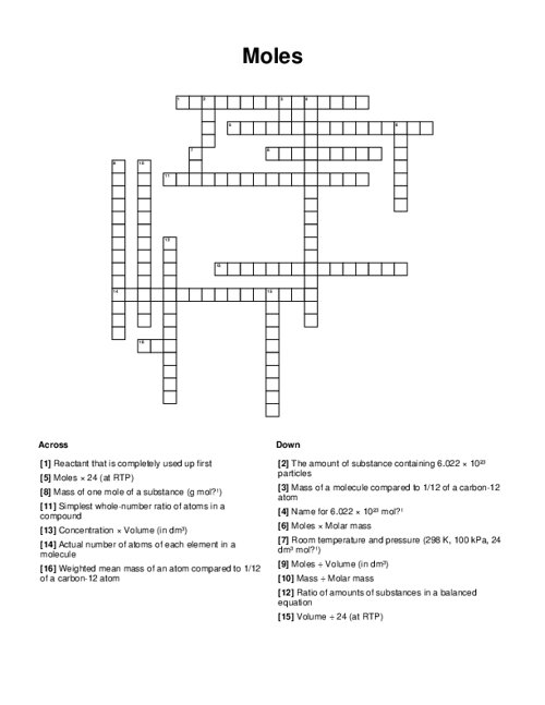 Moles Crossword Puzzle