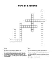 Parts of a Resume Crossword Puzzle