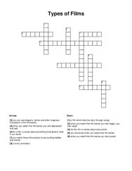 Types of Films Crossword Puzzle