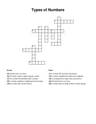 Types of Numbers Crossword Puzzle