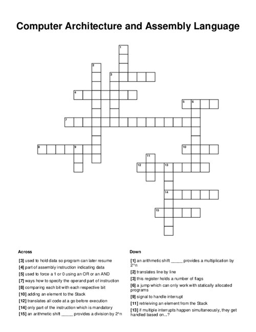 Computer Architecture and Assembly Language Crossword Puzzle