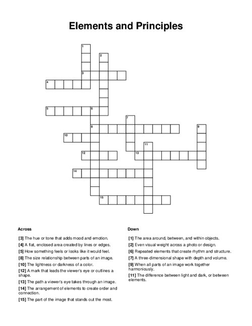 Elements and Principles Crossword Puzzle