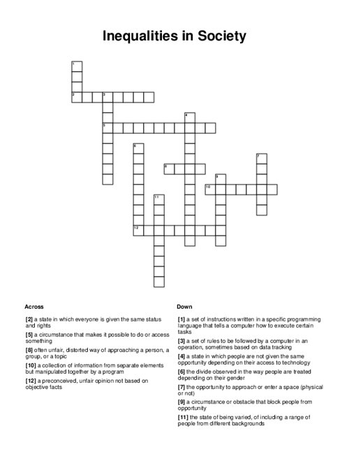 Inequalities in Society Crossword Puzzle