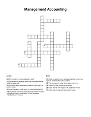 Management Accounting Crossword Puzzle