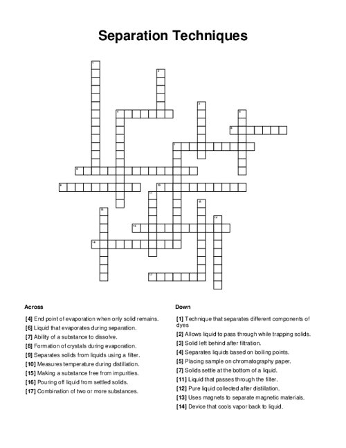 Separation Techniques Crossword Puzzle
