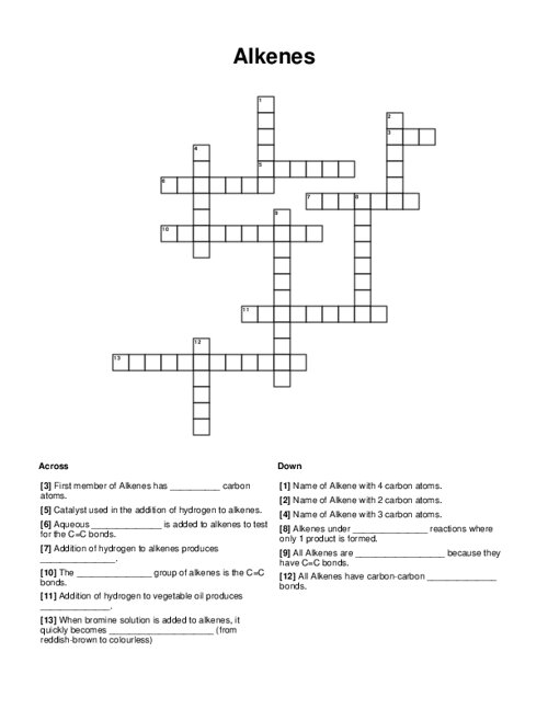 Alkenes Crossword Puzzle